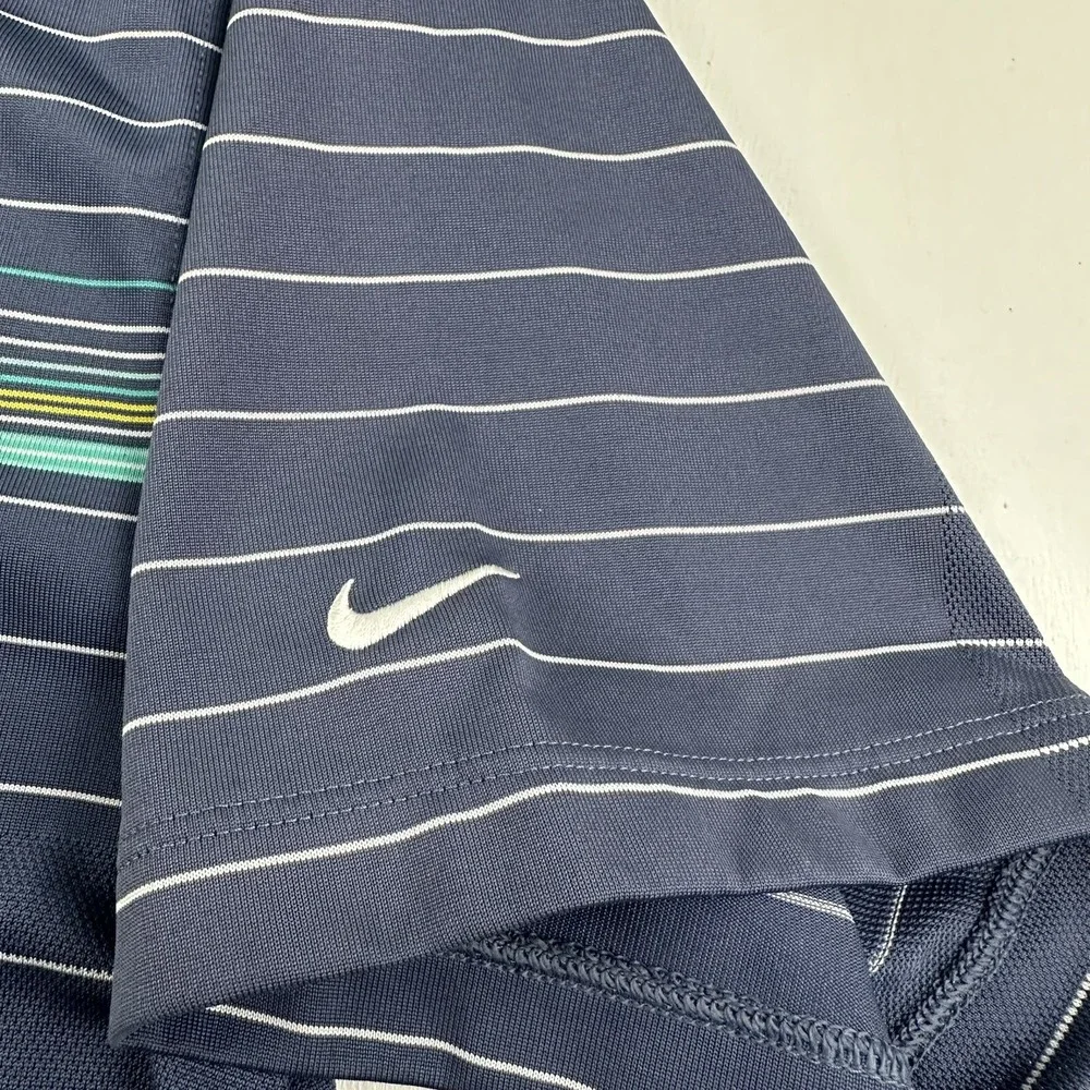 Nike Golf Fit Dry Polo Shirt Men XL Blue Green Stripes Logo X-Large Performance‎